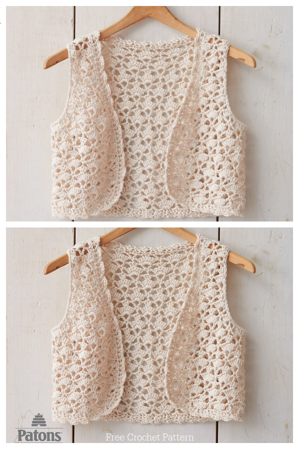 Warm Weather Lace Seashell Vest Free Crochet Patterns