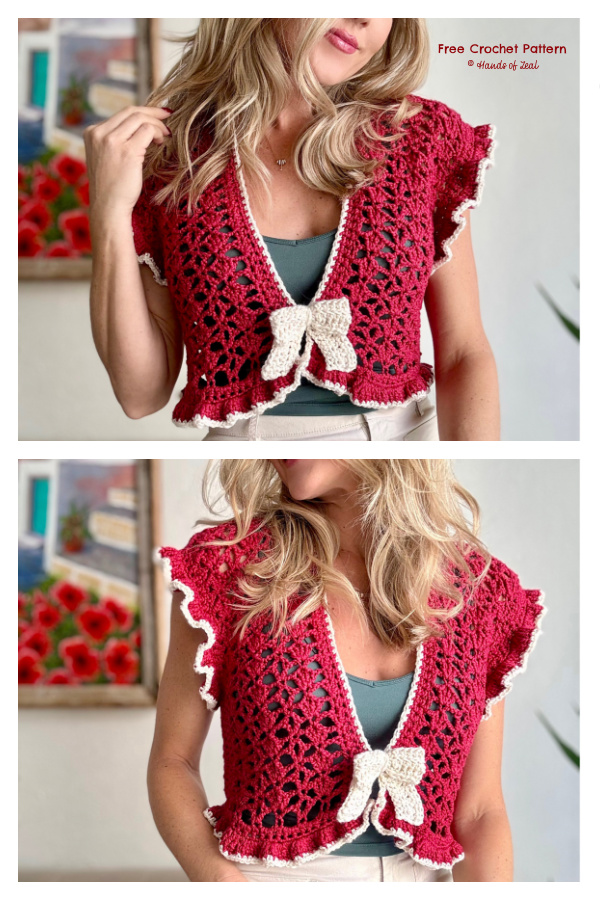 Warm Weather Lace Ruby Ruffle Vest. FREE Crochet Pattern