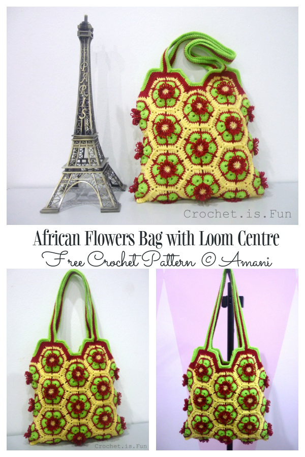 African Flower Bag with Flower Loom Centre Free Crochet Patterns