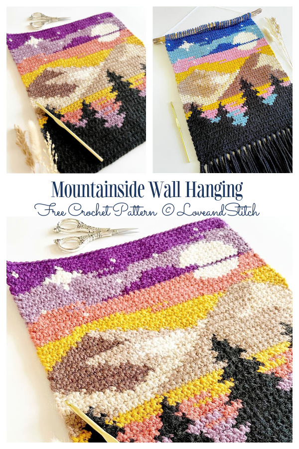Mountainside Wall Hanging Sunrise + Sunset Free Crochet Patterns 