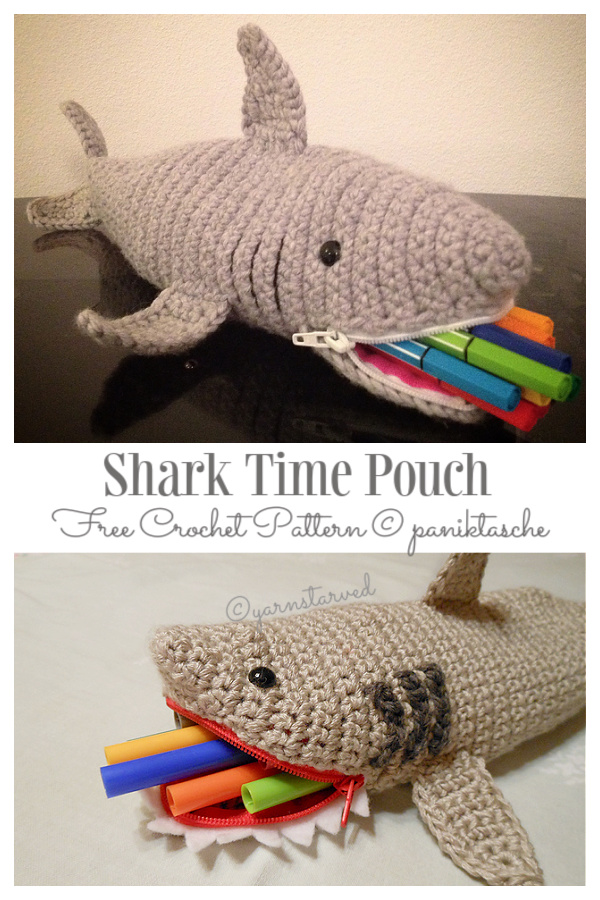 Shark Time Pencil Cases Free Crochet Patterns