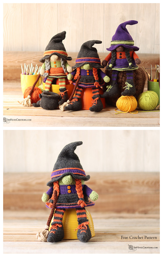 Crochet Halloween Witch Gnome and Broom Amigurumi Free Patterns