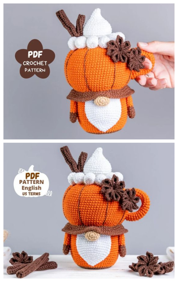 Crochet Halloween Pumpkin Spice Latte Gnome Amigurumi Patterns