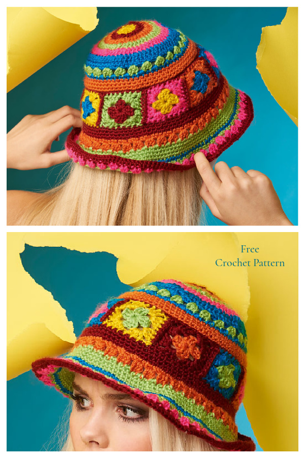 Granny Square Bold Bucket Hat Free Crochet Pattern