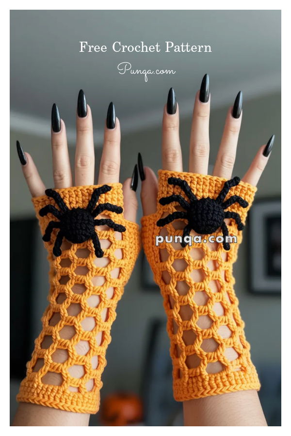 Halloween Spider Web Fingerless Gloves Free Crochet Patterns