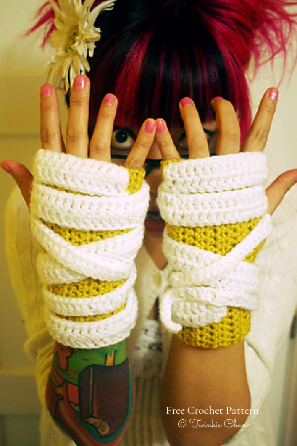 Halloween Mummy Gloves Free Crochet Patterns