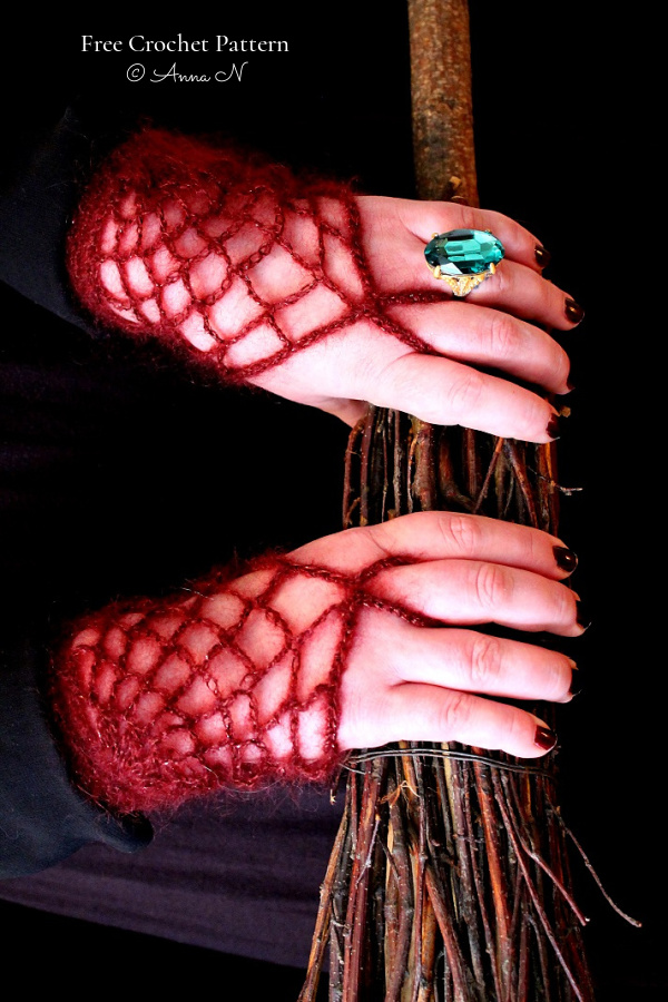 Halloween Morticia Wrist Gloves Free Crochet Patterns