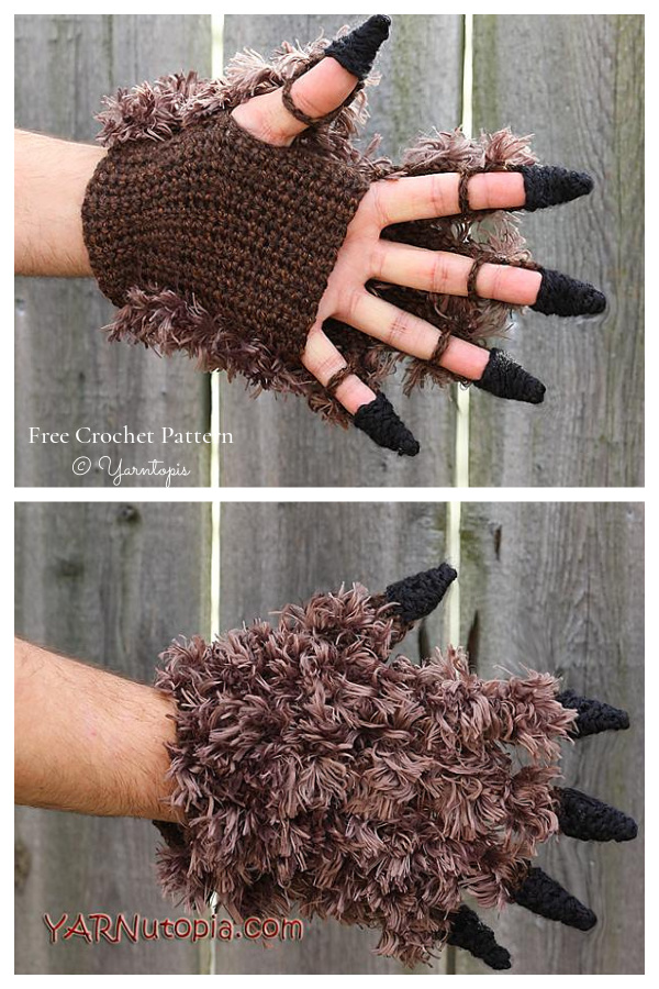 Beast Costume Gloves Free Crochet Pattern