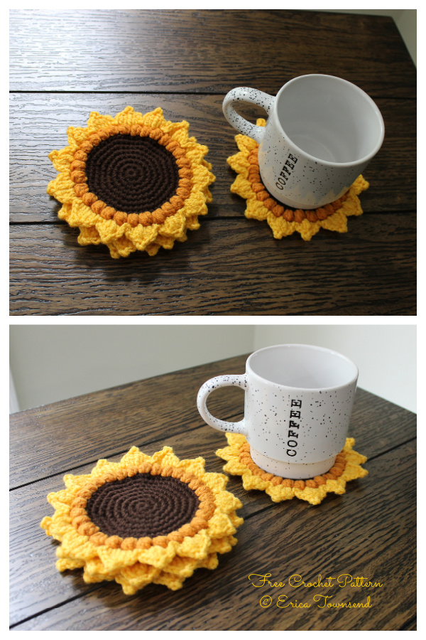 Sunflower Cup Coasters Free Crochet Patterns
