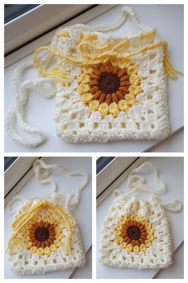 Sunflower Drawstring Bag Free Crochet Patterns