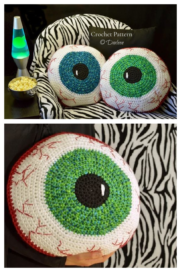Bloodshot Eyeball Pillow Crochet Patterns for Halloween