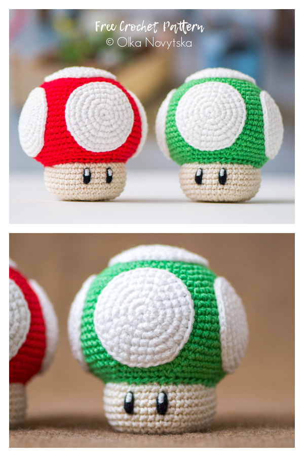 Crochet Mario 1Up Mushroom Amigurumi Free Patterns