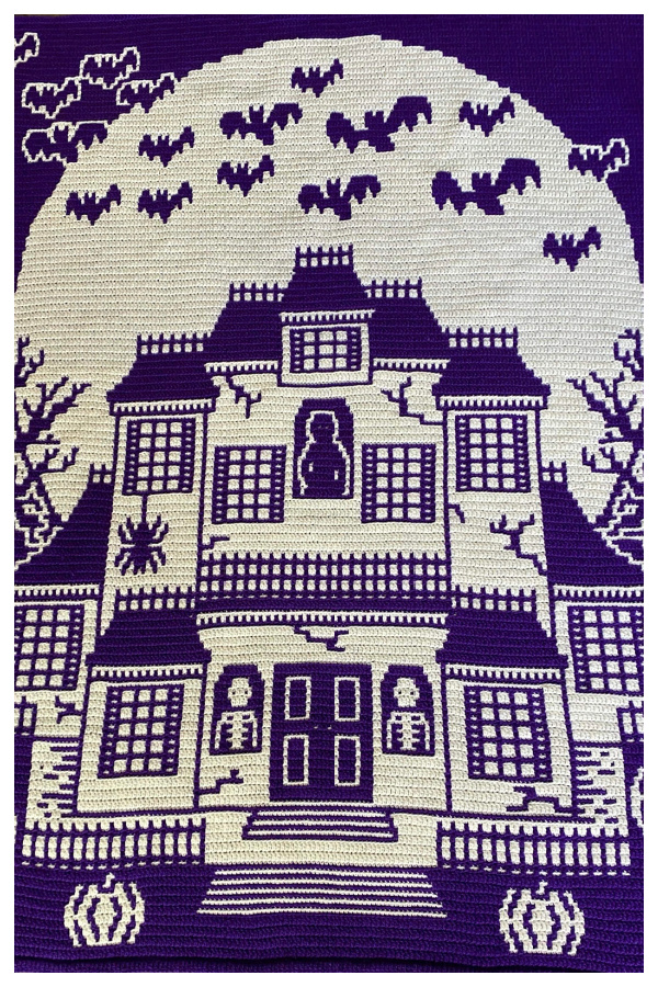 Halloween Haunted Hilltop Horror House Blanket Crochet Patterns