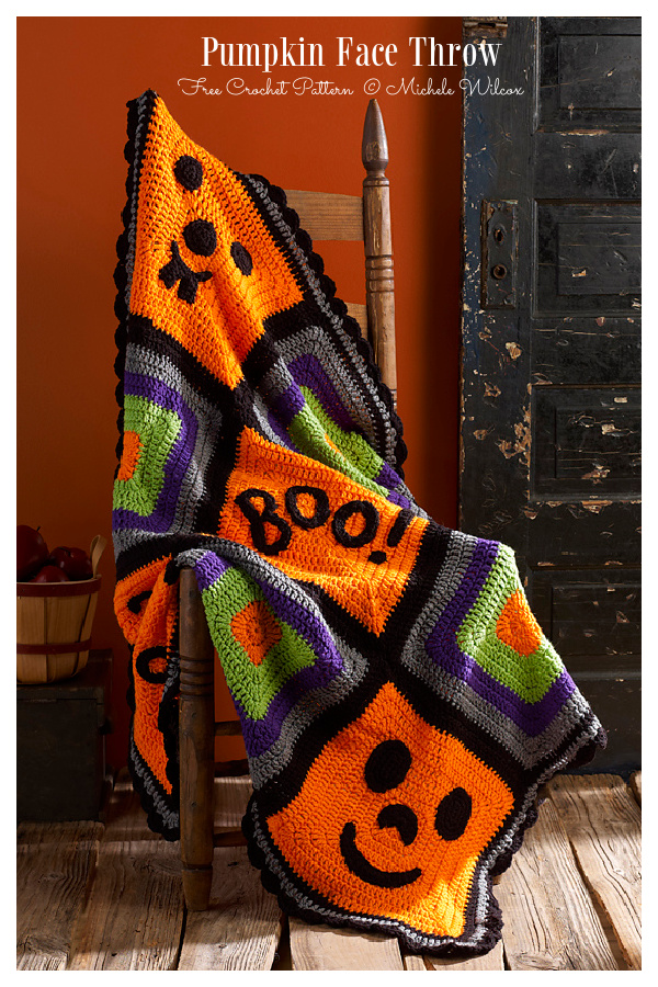 Halloween Pumpkin Face Throw Blanket Free Crochet Patterns