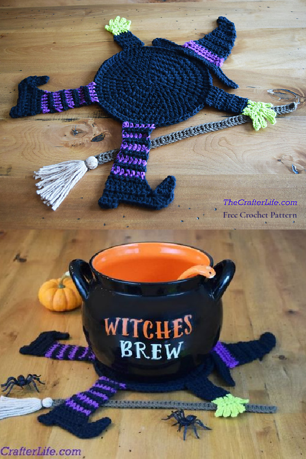 Halloween Witch Pot  Coaster Free Crochet Patterns