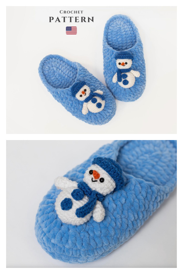 Christmas Spirit Snowman Slippers Crochet Pattern - All sizes 