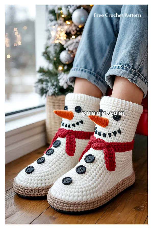 Snowman Slippers Free Crochet Pattern