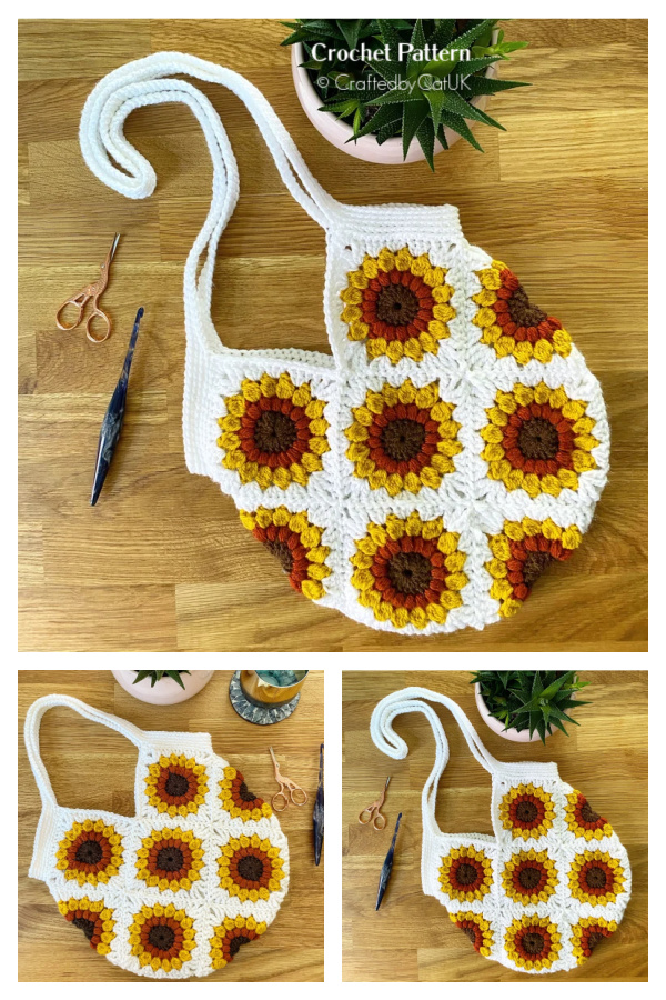 Sunflower Granny Square Tote Bag Crochet Pattern