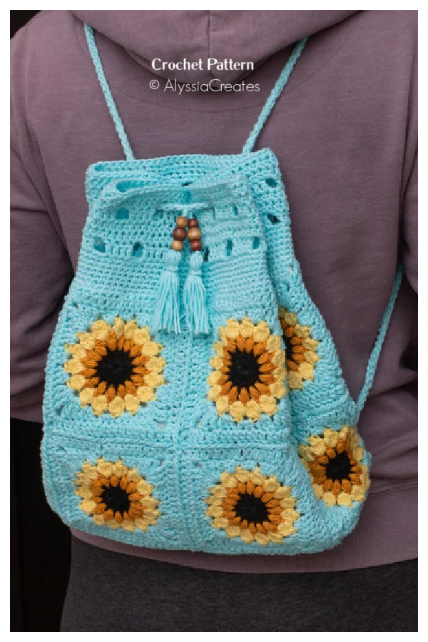 Sunflower Drawstring Backpack Crochet Pattern