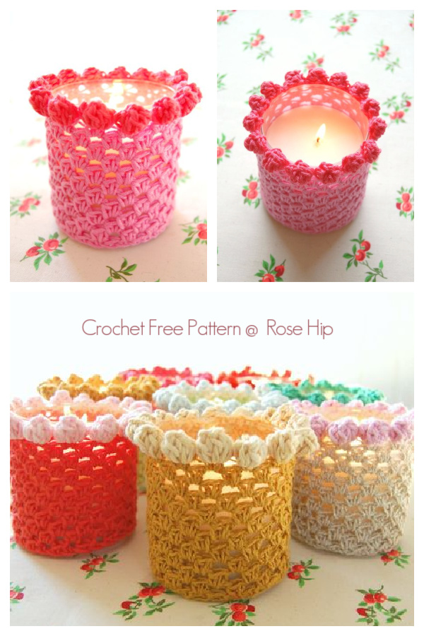 Bobbled Candle Holder Cover Free Crochet Patterns