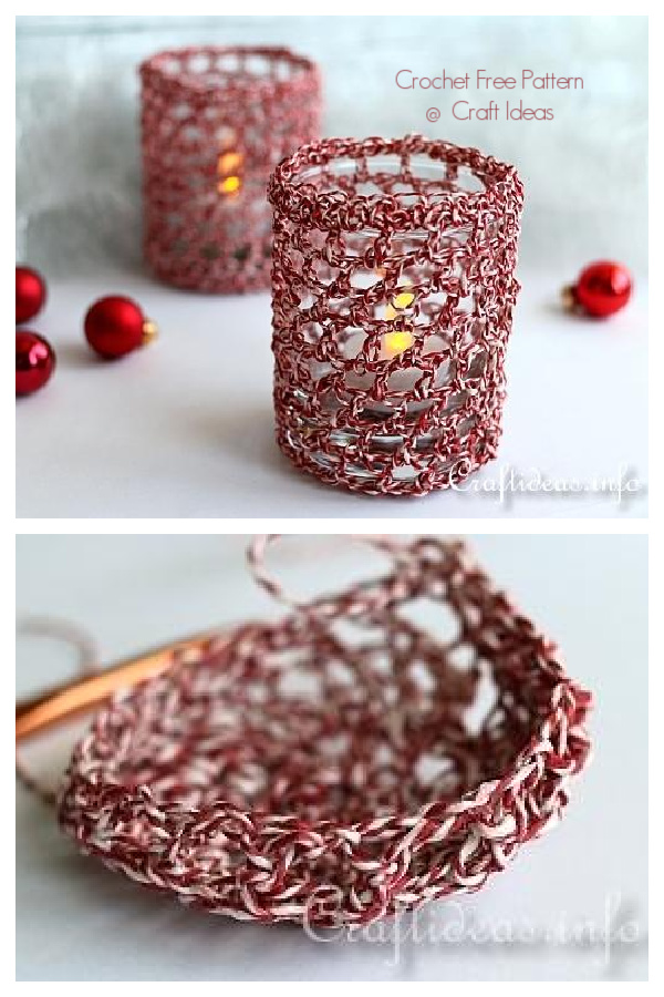 Christmas Candle Glass Cover Free Crochet Patterns