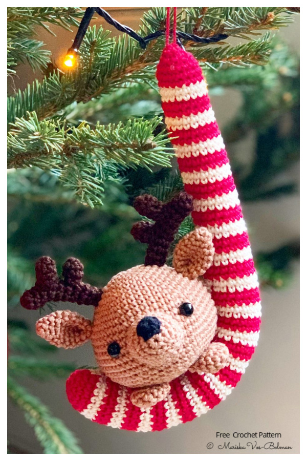 Candy Cane and Reindeer Christmas Ornament Free Crochet Patterns
