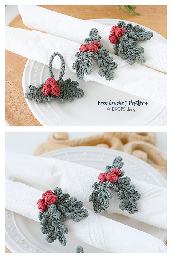 Christmas Holly Napkin Rings Free Crochet Patterns