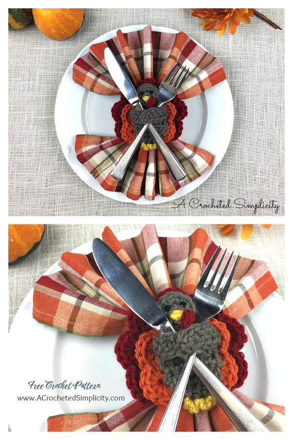 Turkey Napkin Ring & Flatware Holder Free Crochet Patterns