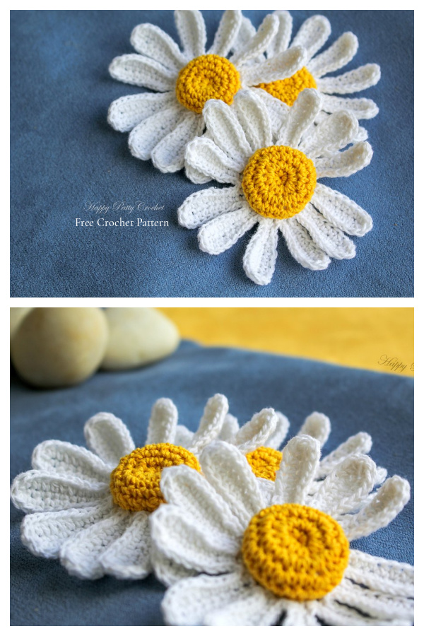Daisy Flower Applique Free Crochet Pattern