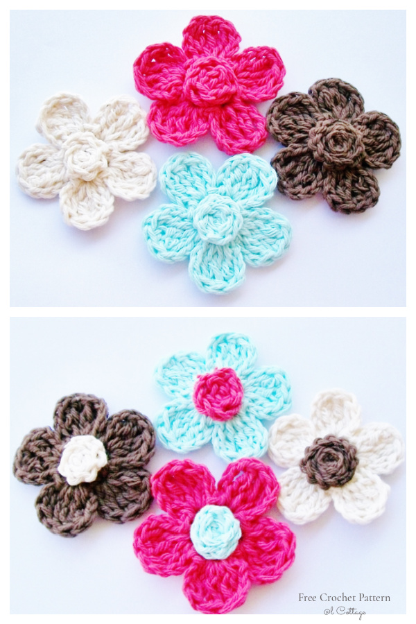 Five Petal Daisy Flower Free Crochet Patterns