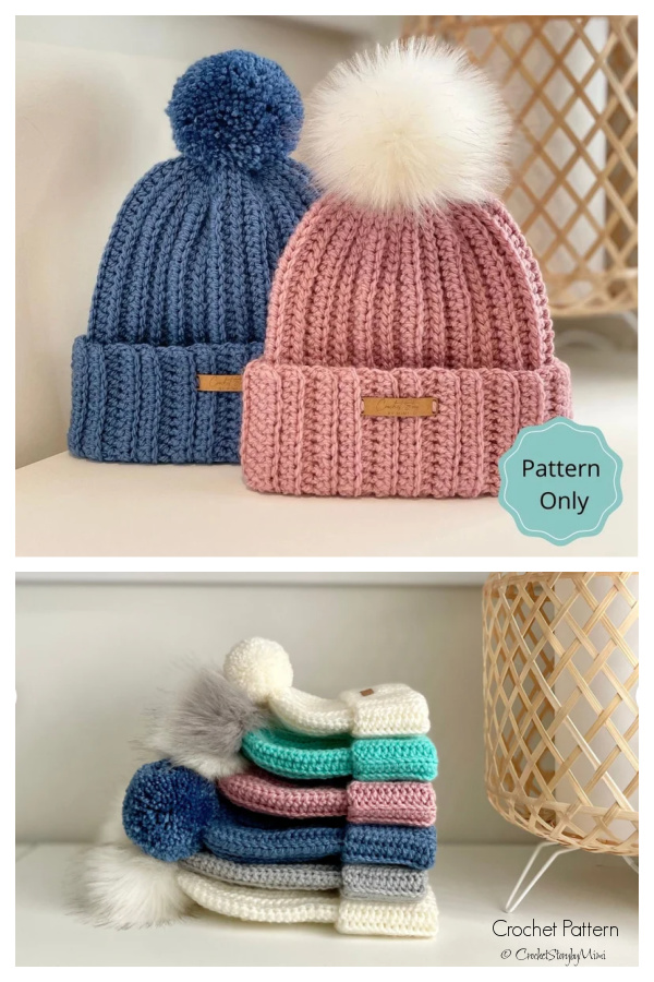 Stretchy Ribbed Beanie Hat Crochet Patterns