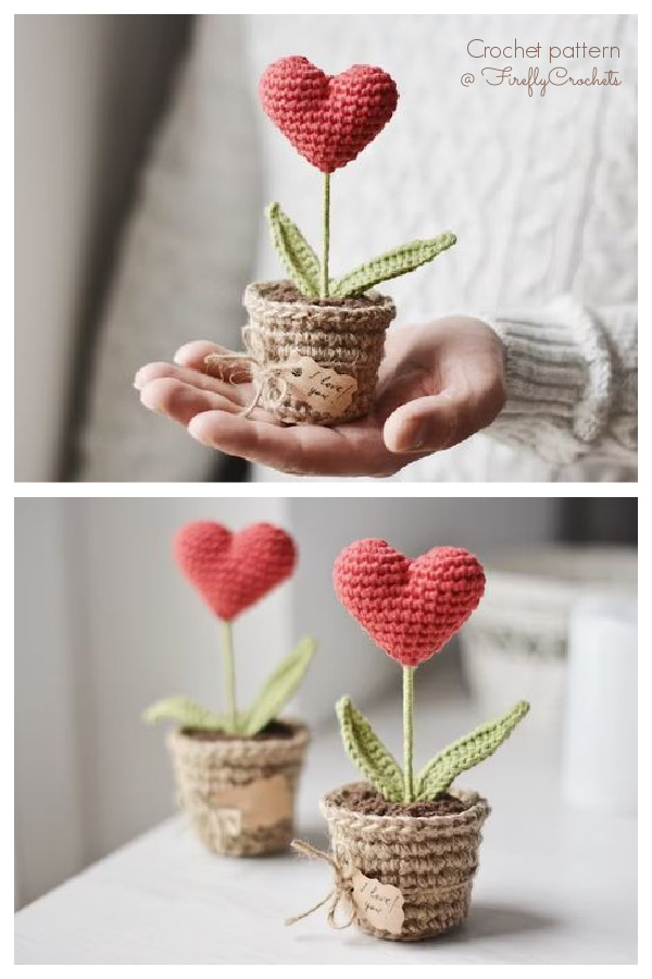 Red Heart Plant in a Pot Amigurumi Crochet Patterns