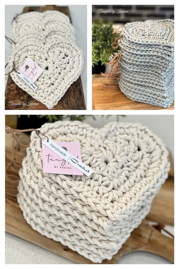 Farmhouse Heart Trivet Hotpad Crochet Patterns 