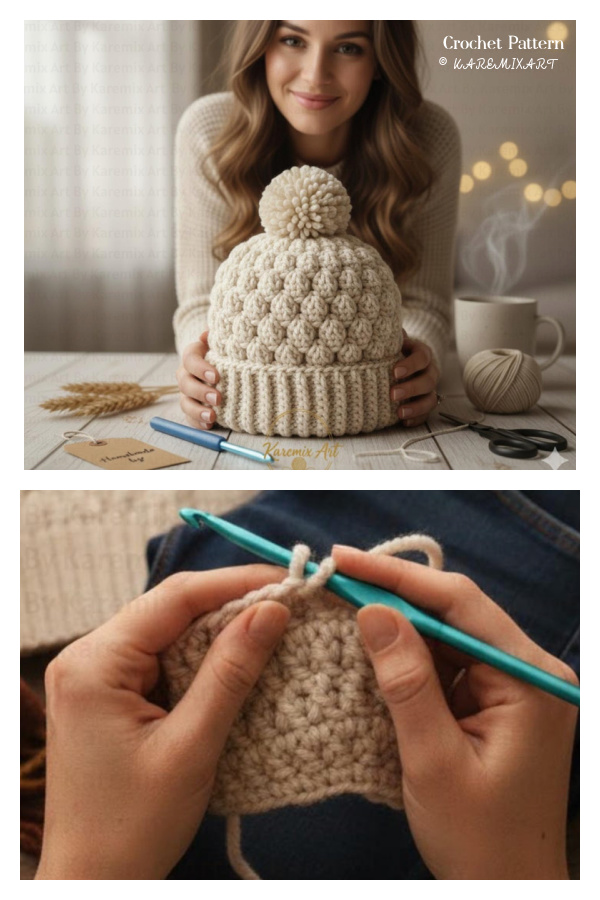 Wheat Stitch Textured Beanie Hat Crochet Patterns - 8 Sizes Wheat Stitch Textured Beanie Hat Crochet Patterns - 8 Sizes