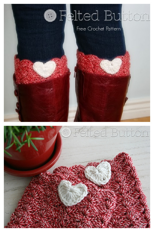 Valentine I Heart Boot Cuffs Free Crochet Patterns