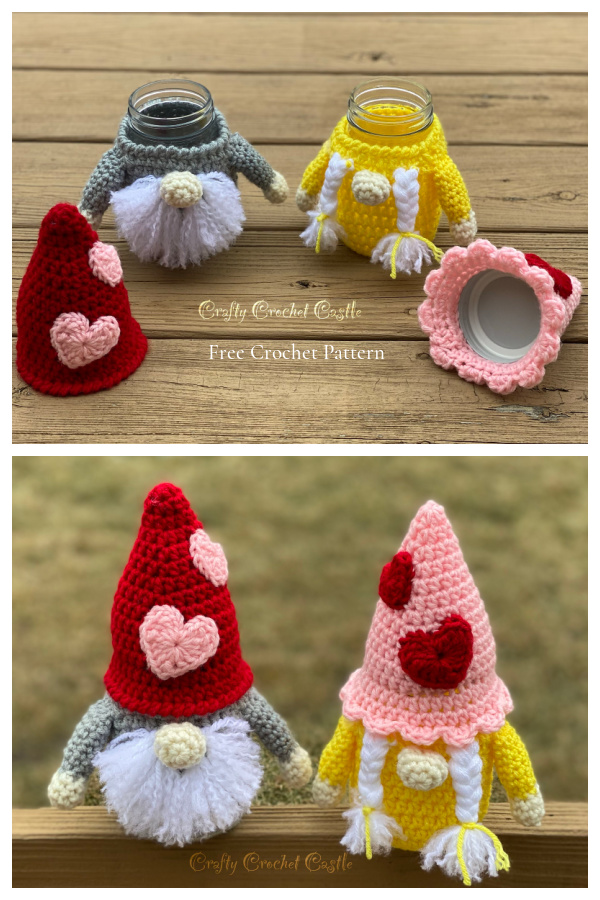 Valentine's Gnome Jar Cozy Free Crochet Pattern
