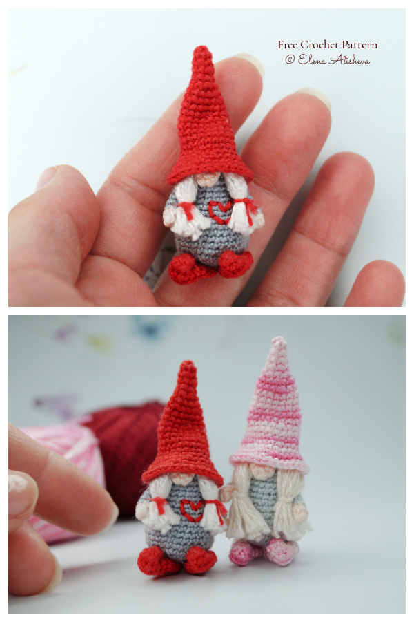 Crochet Mini Valentine’s Gnome Amigurumi Free Patterns
