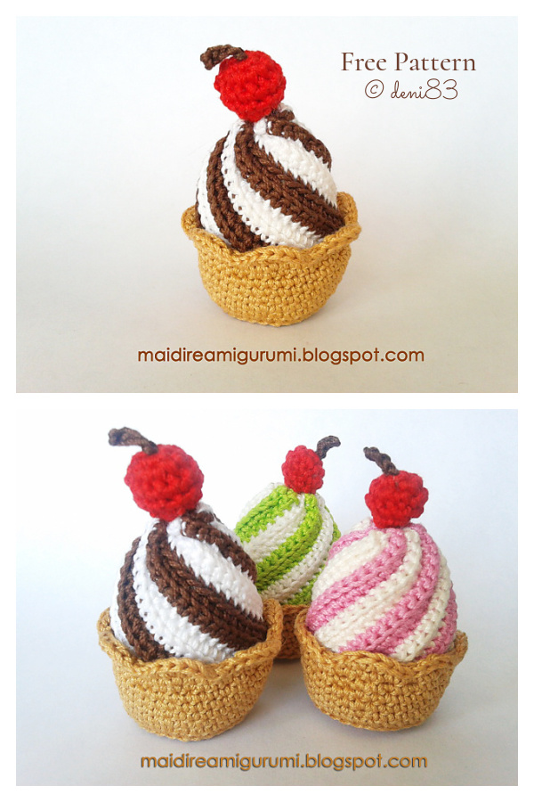 Crochet Cordial Cup Spiral Whipped Cream Cupcake Amigurumi Free Patterns