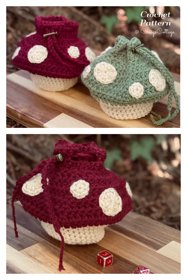 Big & Small Mushroom Dice Bags  Crochet Patterns