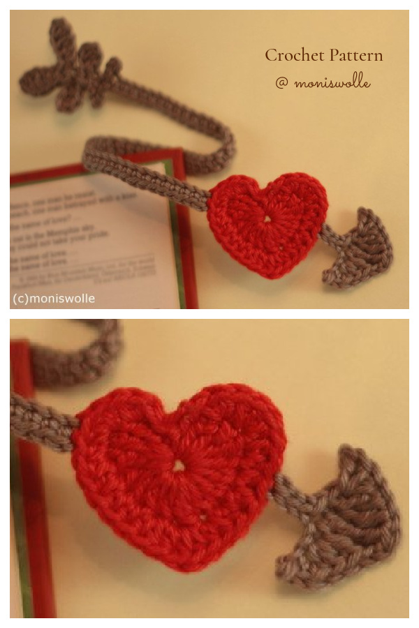 Heart Bookmark with Cupid's Arrow Bookmark Crochet Pattern