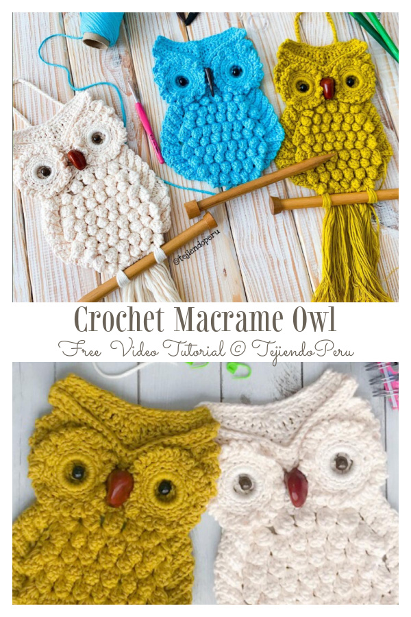 Crochet Macramé Owl Wall Hanging Free Crochet Pattern Video Tutorial