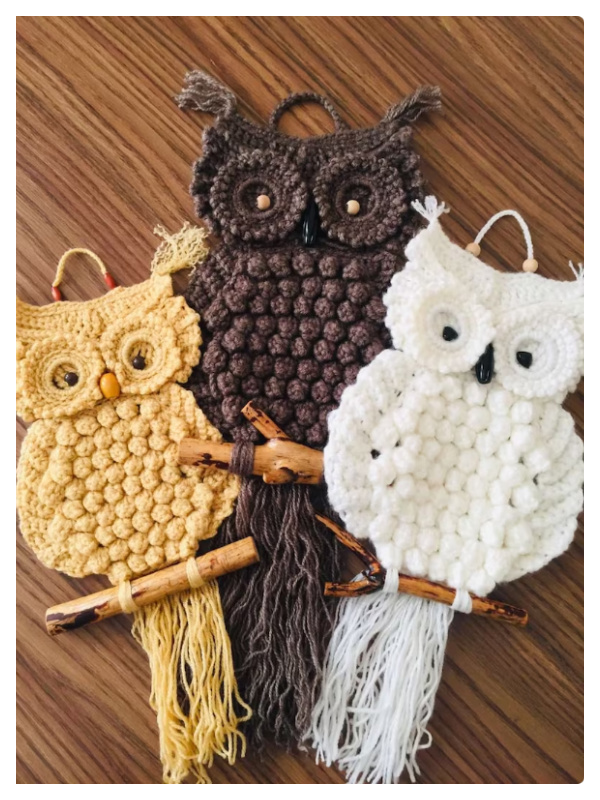 Crochet Bohemian Macramé Owl Wall Hanging 