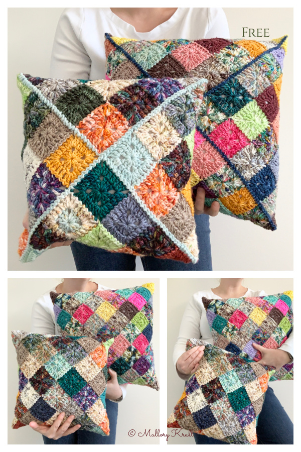 Solid Scrappy Granny Pillow Free Crochet Patterns