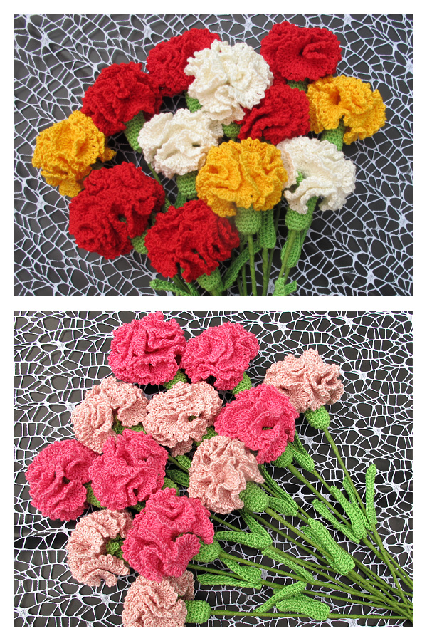 10 Carnation Flower Free Crochet Patterns and Paid - DIY Magazine