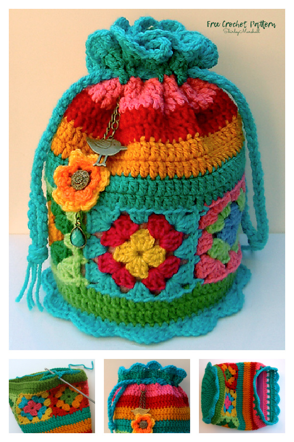 Granny Square Dilly Bag Free Crochet Pattern