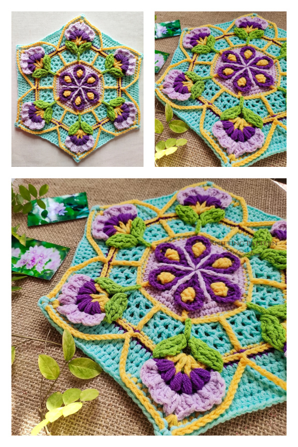 Water Hyacinth Hexie Block Free Crochet Pattern 