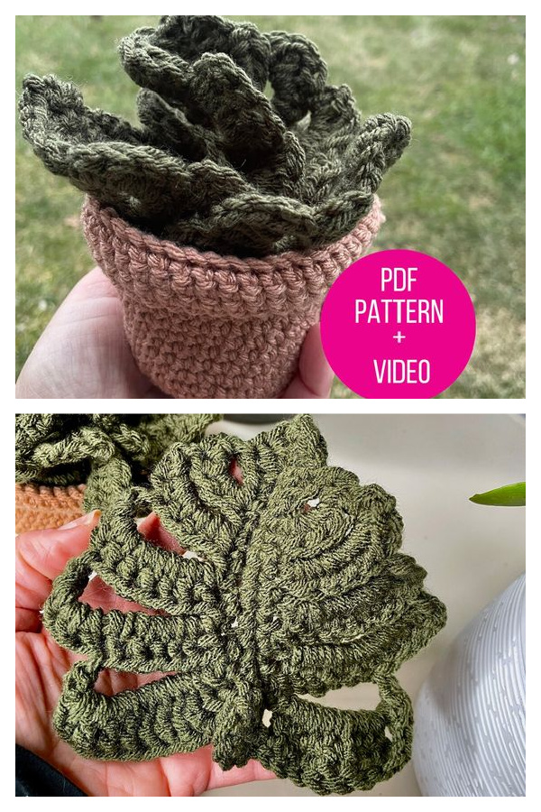Monstera Leaf Coaster in Pot Crochet Pattern