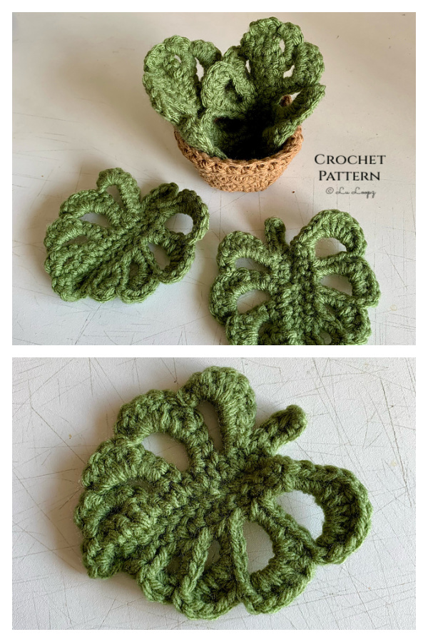 Monstera Leaf Coasters with Planter Pot Crochet Pattern