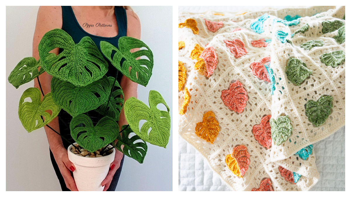 Monstera Leaf Free Crochet Patterns and Paid DIY Magazine