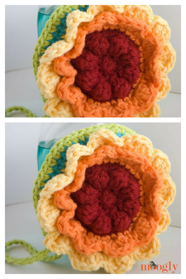 Rainbow Flower Scrubby Dishcloth Free Crochet Pattern
